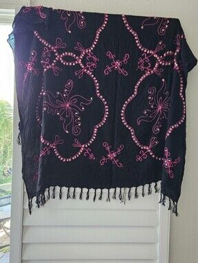 Vintage Embroidered Fringe Wrap Scarf